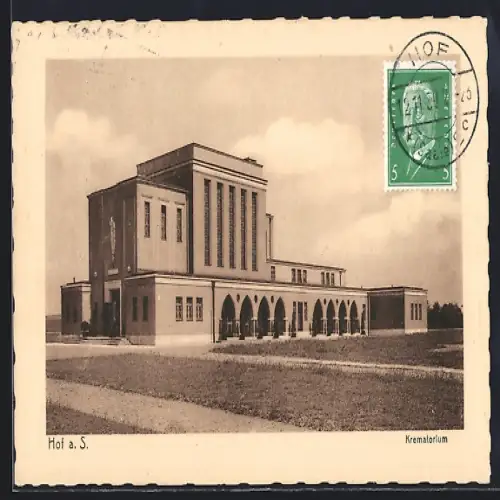 AK Hof a.S., Blick zum Krematorium