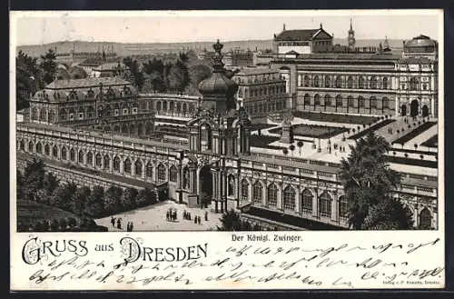 Lithographie Dresden, Der königl. Zwinger aus der Vogelschau