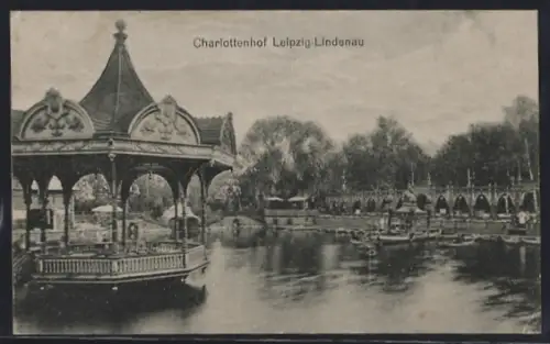AK Leipzig-Lindenau, Gasthaus Charlottenhof im Vegnügungspark, Pavillon, Volksfest