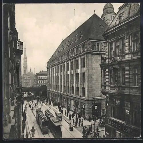 AK Berlin, Strassenbahn & Kaufhaus A. Wertheim in der Königstrasse
