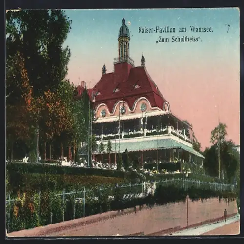AK Berlin, Kaiser-Pavillon am Wannsee zum Schultheiss
