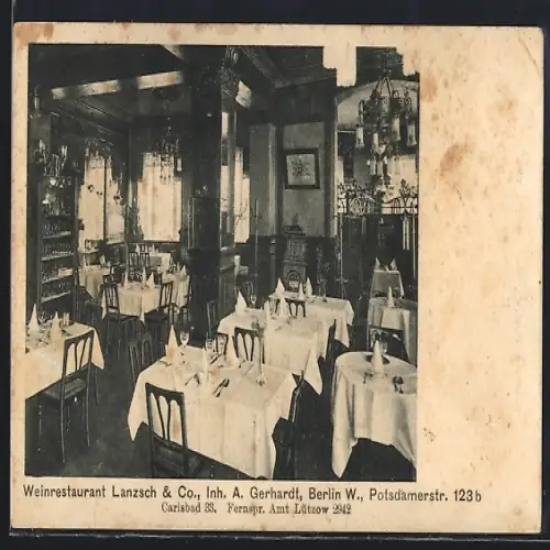 AK Berlin-Tiergarten, Weinrestaurant Lanzsch & co., Potsdamerstr. 123 b., Innenansicht