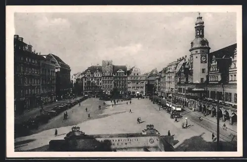 AK Leipzig, Markt und das alte Rathaus, Strassenbahn