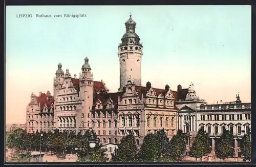 AK Leipzig, Rathaus vom Königsplatz aus gesehen