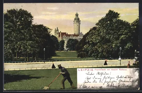 AK Leipzig, Promenade mit neuem Rathaus