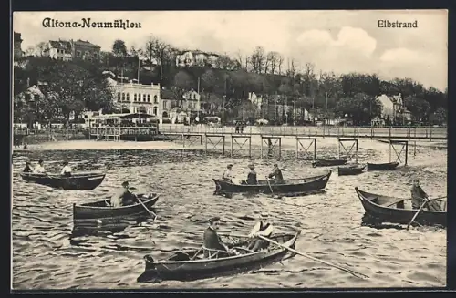 AK Hamburg-Neumühlen, Elbstrand mit Booten