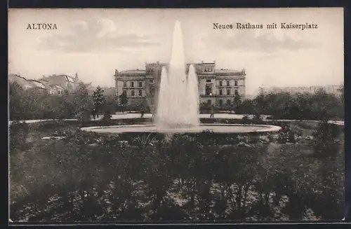 AK Hamburg-Altona, Neues Rathaus und Kaiserplatz mit Fontäne