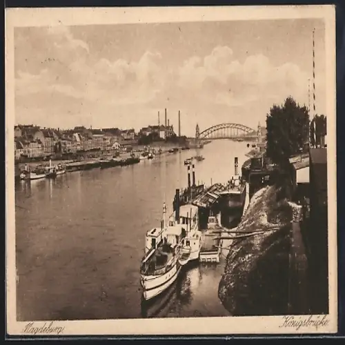 AK Magdeburg, Königsbrücke mit Dampfern