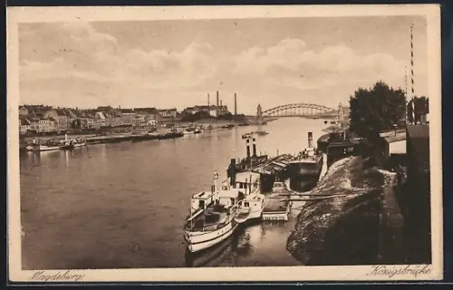 AK Magdeburg, Königsbrücke mit Dampfern