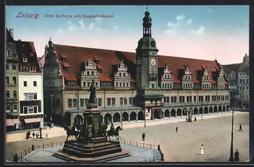 AK Leipzig, Altes Rathaus mit Siegesdenkmal