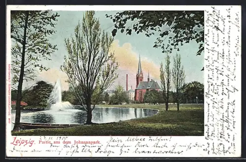 AK Leipzig, Kirche und Teich im Johannapark