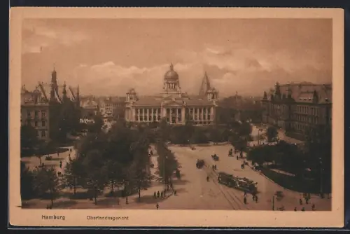 AK Hamburg-Neustadt, Oberlandesgericht mit Strassenbahn