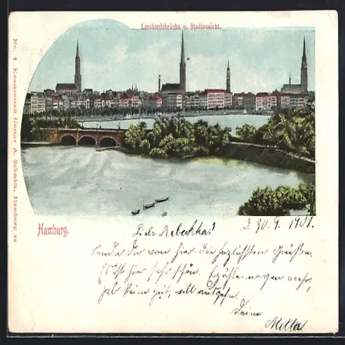 AK Hamburg-Neustadt, Lombardsbrücke und Stadtansicht