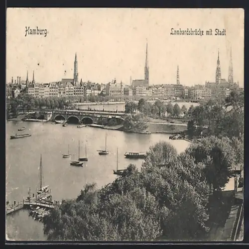 AK Hamburg-Neustadt, Lombardsbrücke mit Stadt