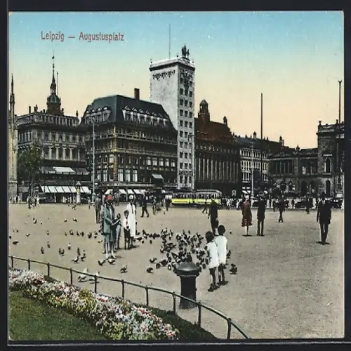 AK Leipzig, Augustusplatz mit Strassenbahn