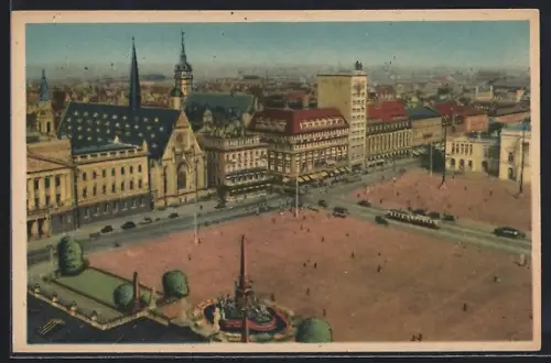 AK Leipzig, Karl-Marx-Platz früher Augustusplatz mit Kirche und Strassenbahn
