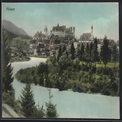 AK Füssen, Uferpartie mit Schloss
