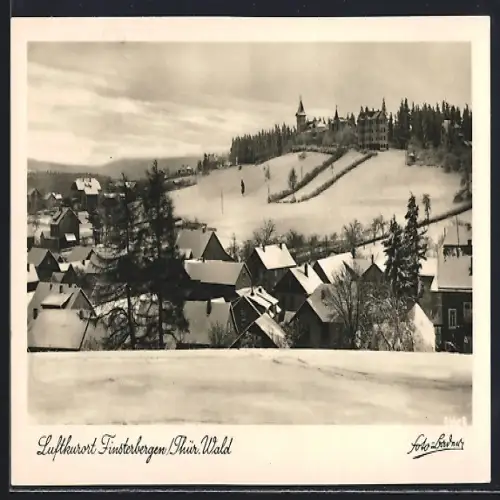 AK Finsterbergen /Thür., Wald, Skiwiese mit dem FDGB-Heim Kurhaus im Winter