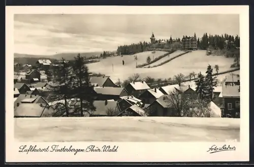 AK Finsterbergen /Thür., Wald, Skiwiese mit dem FDGB-Heim Kurhaus im Winter