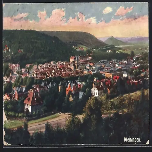 AK Meiningen, Teilansicht mit Kirche