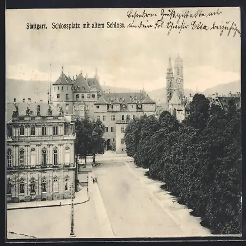 AK Stuttgart, Schlossplatz mit altem Schloss