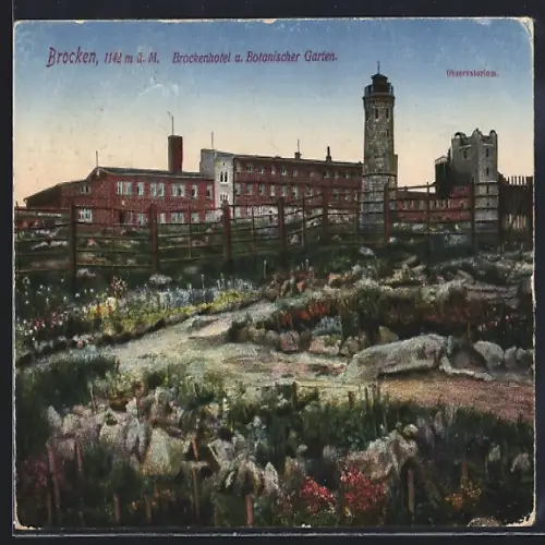 AK Brocken, Brockenhotel mit dem Botanischen Garten und Observatorium