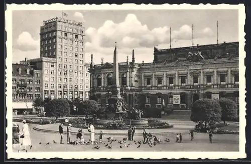 AK Leipzig, Augustusplatz mit Museum, Europahaus und Mendebrunnen