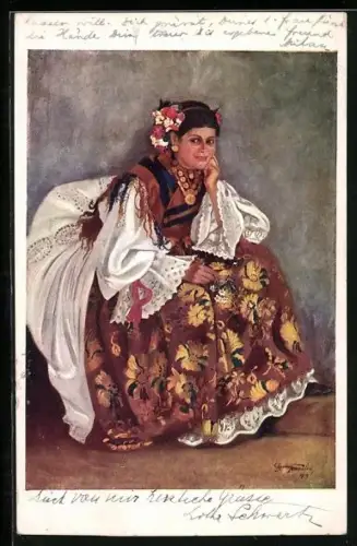 Künstler-AK Junge Frau in Tracht