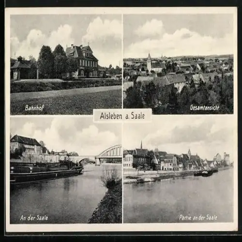 AK Alsleben a. Saale, Gesamtansicht, Bahnhof, An der Saale