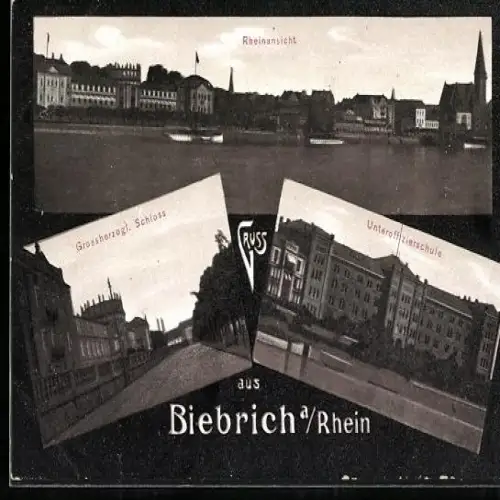 AK Biebrich a. Rhein, Rheinansicht, Grossherzogliches Schloss, Unteroffizierschule