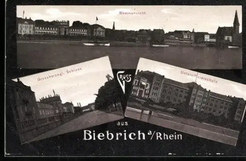 AK Biebrich a. Rhein, Rheinansicht, Grossherzogliches Schloss, Unteroffizierschule