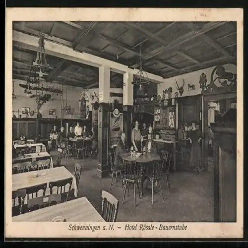 AK Schwenningen a. N., Hotel Rössle, Bauernstube, Innenansicht