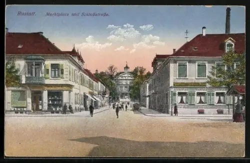 AK Rastatt, Marktplatz mit Schlossstrasse