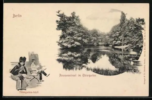 AK Berlin, Rousseauinsel im Thiergarten
