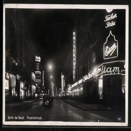 AK Berlin, Friedrichstrasse, Ecke Jägerstr. bei Nacht, Kaiserhotel