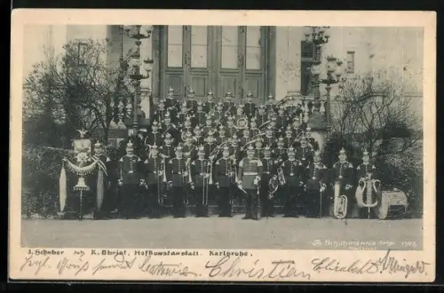 AK Karlsruhe, Militärkapelle mit Instrumenten