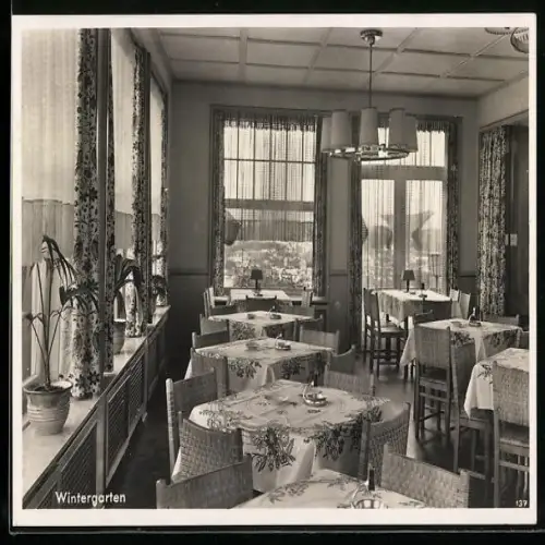 AK Siegen, Cafe-Restaurant Johanneshöhe, Wintergarten, Innenansicht