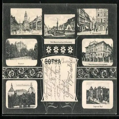 AK Gotha, Neue Lebensversicherungsbank, Loge und Post, Marktstrasse