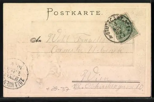 Passepartout-Lithographie Stuttgart, das alte Schloss, Wappen und Eichenlaub