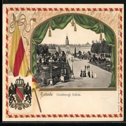 Passepartout-Lithographie Karlsruhe, Grossherzogl. Schloss, Wappen
