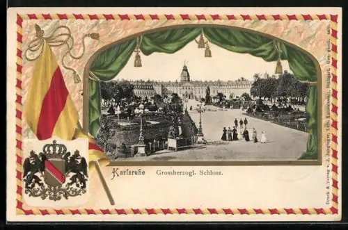 Passepartout-Lithographie Karlsruhe, Grossherzogl. Schloss, Wappen