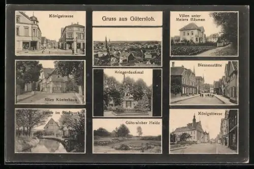 AK Gütersloh, Königstrasse, Kriegerdenkmal, Villen unter Meiers Bäumen