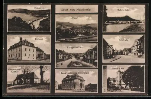 AK Meschede, Talsperre, Rathaus, Kriegerdenkmal, Sauerländischer Bankverein