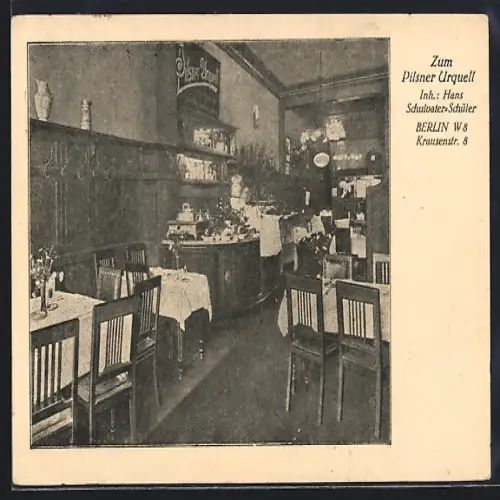 AK Berlin, Gasthaus Zum Pilsner Urquell, Krausenstr. 8, Innenansicht