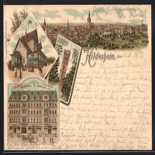 Lithographie Hildesheim, Gasthaus auf dem Galgenberg, Auswahl Hildesheim, Aussichtsturm