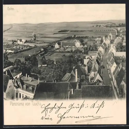 AK Taucha, Panorama mit Strassenpartie nach Osten