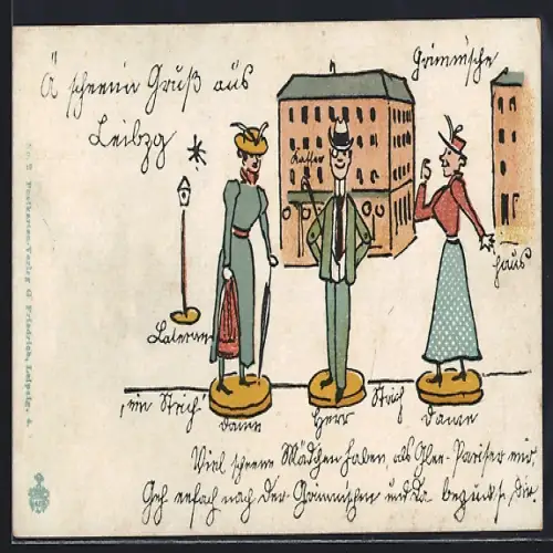 AK Leipzig, Grimm`sches Haus, davor Puppen