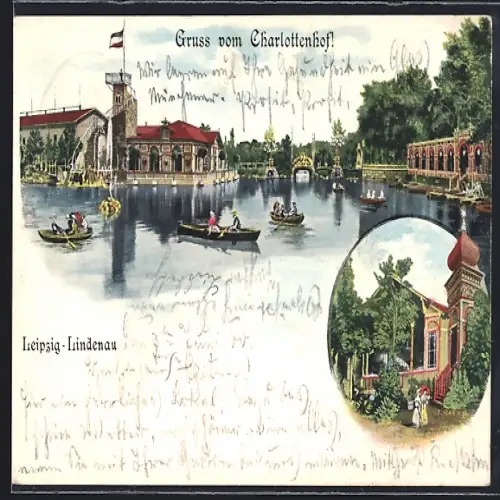 Lithographie Leipzig-Lindenau, Gasthaus Charlottenhof