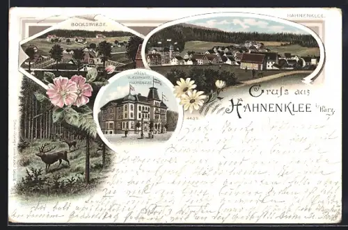 Lithographie Hahnenklee i. H., Hotel und Kurhaus Hahnenklee, Bockswiese