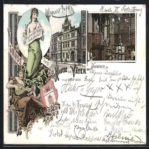 Lithographie Hannover, Restaurant Haus der Väter, Innenansicht
